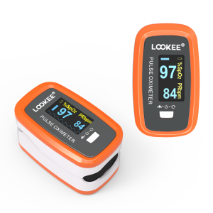 LOOKEE Oximètre à impulsions premium Fièrement canadien (Fingertip Oxygen Therapy Monitor) SpO2 Moniteur de saturation de l'oxygène sanguin avec rotation automatique OLED Afficher le plethysmograph & PR |Orange