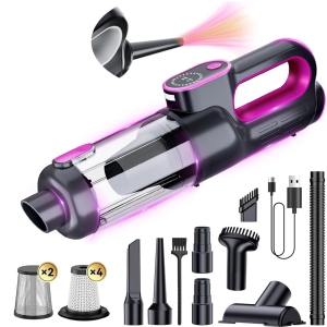 NIERBO 11-in-1 Cordless Bagless Handheld Vacuum for Car & Pet Hair with 19000Pa Suction, LED Light, Nozzles, Bag - Rose