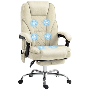 Vinsetto Massage Office Chair with Foot Rest, Velvet Reclining Gaming Chair with 6 Vibration Point, Adjustable Height, Tilt Function, Beige
