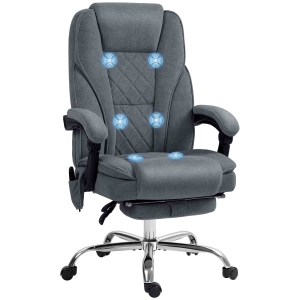 Vinsetto Massage Office Chair with Foot Rest, Velvet Reclining Gaming Chair with 6 Vibration Point, Adjustable Height, Tilt Function, Dark Grey
