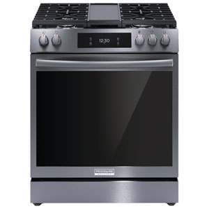 Frigidaire Gallery 30" 6.0 Cu. Ft. True Convection 5-Burner Slide-In Gas Range (GCFG3060BD) - Black Stainless Steel