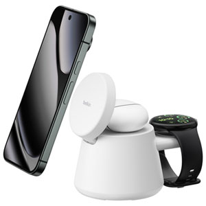 Belkin UltraCharge 3-in-1 25W Qi2 Wireless Magnetic Charging Stand - White