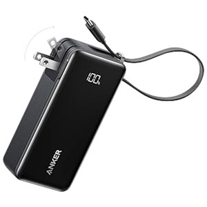 Anker Fusion 10000 mAh 30W USB-C Power Bank with Built-In Cable - Black