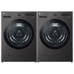 LG 5.8 Cu. Ft. High Efficiency Front Load Steam Washer & 7.4 Cu. Ft. Electric Steam Dryer- Black Steel