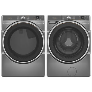Whirlpool 7.4 Cu. Ft. Gas Steam Dryer & 5.0 Cu. Ft. Front Load Steam Washer - Radiant Silver