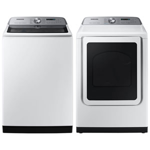 Samsung 6.0 Cu. Ft. High Efficiency Agitator Top Load Washer & 7.4 Cu. Ft. Electric Steam Dryer - White