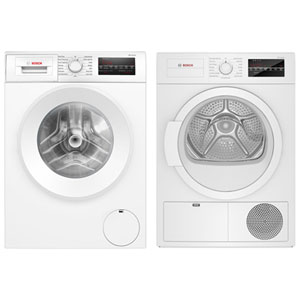 Bosch 300 Series 2.2 Cu. Ft. HE Compact Front Load Washer & 4.0 Cu. Ft. Electric Condenser Dryer - White