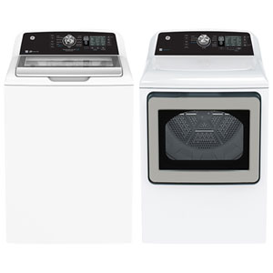 GE 5.3 Cu. Ft. Top Load Washer & 7.4 Cu. Ft. Electric Dryer - White