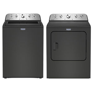 Maytag 5.5 Cu. Ft. High Efficiency Top Load Washer & Pet Pro 7.0 Cu. Ft. Electric Steam Dryer - Volcano Black