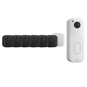 Blink Outdoor 4 Wire-Free 1080p Full HD IP Security Camera System (6-Pack) & 1440p Wi-Fi Video Doorbell - White