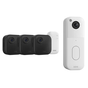Blink Outdoor 4 Wire-Free 1080p Full HD IP Security Camera System (3-Pack) & 1440p Wi-Fi Video Doorbell - White