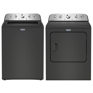 Maytag 5.4 Cu. Ft. High Efficiency Top Load Washer & Pet Pro 7.0 Cu. Ft. Gas Steam Dryer - Volcano Black