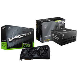 MSI GeForce RTX 5070 Ti Shadow 3x OC 16GB GDDR7 Video Card & 80 Plus Gold 850W Fully Modular ATX 3.0 Power Supply