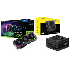 PNY NVIDIA GeForce RTX 5080 16GB GDDR7 Video Card & Corsair RMe Series 1000-Watt ATX Modular Power Supply