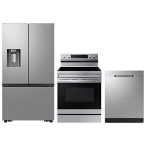 Samsung 36" 25.5 Cu. Ft. Counter Depth French Door Refrigerator; Electric Air Fry Range; Dishwasher - SS
