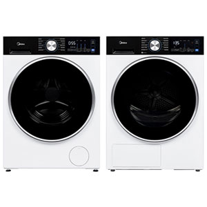 Midea 4.4 Cu Ft Front Load Compact Heat Pump Electric Dryer & 3.1 Cu Ft High Efficiency Front Load Steam Washer -White