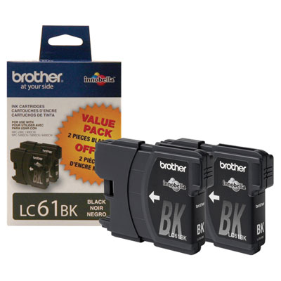 Image of Brother LC61BK Black Ink - 2 Pack