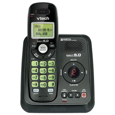 Image of VTech 1-Handset DECT 6.0 Cordless Phone With Answering Machine (CS6124-11)