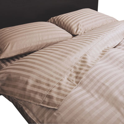 Image of Maholi Damask Stripe Collection 300 Thread Count Egyptian Cotton Sheet Set - Double/Full - Sand