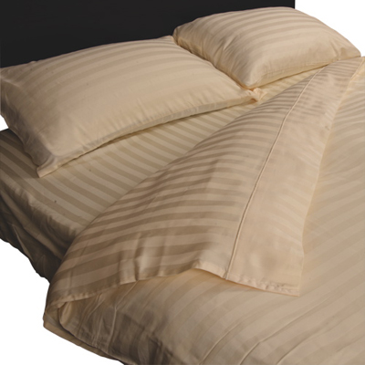 Image of Maholi Damask Stripe Collection 300 Thread Count Egyptian Cotton Sheet Set - Double/Full - Ivory