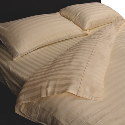 Image of Maholi Damask Stripe Collection 300 Thread Count Egyptian Cotton Duvet Cover Set-Double/Full-Ivory