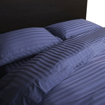 Image of Maholi Damask Stripe Collection 300 Thread Count Egyptian Cotton Sheet Set - King - Navy