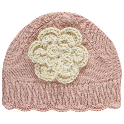 Image of Boské Kids Baby Girl Knit Flower Hat - 0 to 6 Months - Pink