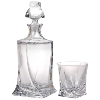 Image of Crystalite Bohemia Quadro 3-Piece Whiskey Decanter and Glass Set