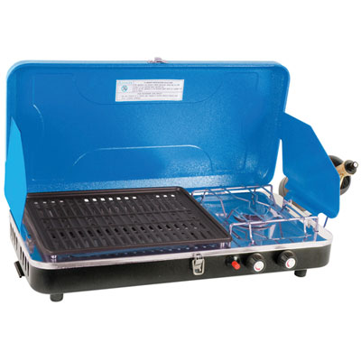 Image of World Famous Propane Camping Stove with Grill - 10,000 BTU - Blue
