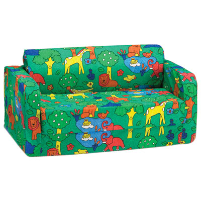 Image of Comfy Kids - Kids Flip Sofa - Green Animal Print