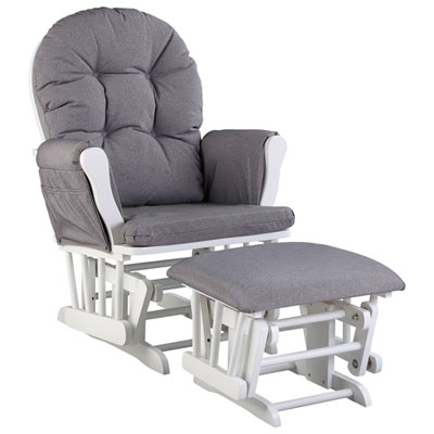 Storkcraft Hoop Padded Arm Cushion Glider & Ottoman - White/Grey Swirl Great chair, has taken wear and tear in last 3