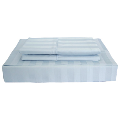 Image of Maholi Damask Stripe Collection 310 Thread Count Rayon Sheet Set - Queen - Blue