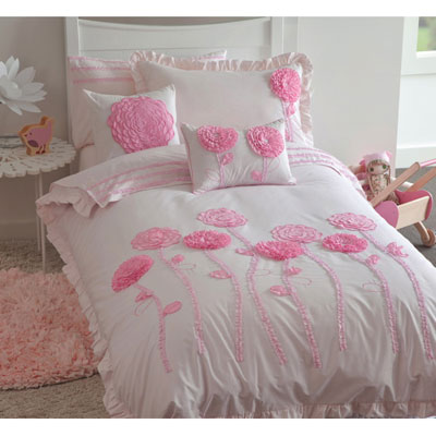 Maholi Floret Pink Collection 200 Thread Count Cotton/Poly Duvet Cover Set - Twin - Pink