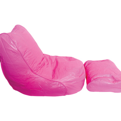 Image of Modern Vinyl Bean Bag Lounger and Foot Rest Set - Pink
