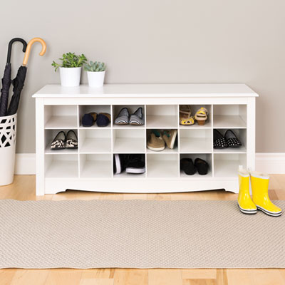 Image of Shoe Cubbie Storage Bench - White