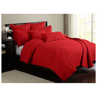 Image of Gouchee Design Leaf Solid Collection 140 Thread Count Cotton All Seasons Quilt Set - Queen - Red