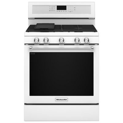 KitchenAid 30" 5.8 Cu. Ft. True Convection 5-Burner Freestanding Gas Range (KFGG500EWH) - White Convection