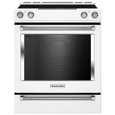 KitchenAid 30" 7.1 Cu. Ft. True Convection 5-Element Slide-In Electric Range (YKSEB900EWH) - White Nice features on top like the single, dual and triple burner all in one