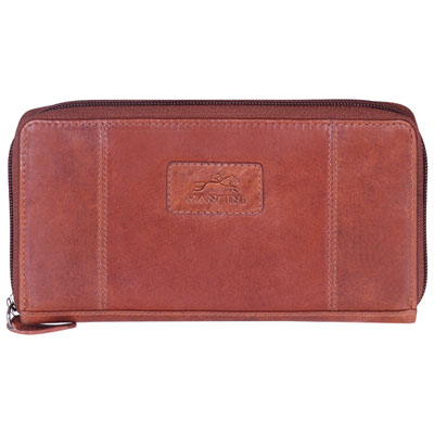 Image of Mancini Casablanca Leather Zipper Clutch Wallet - Cognac