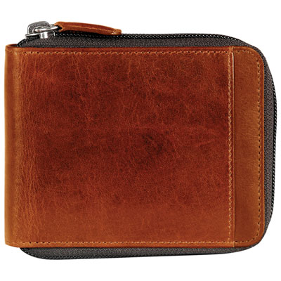 Image of Mancini Casablanca Leather Zippered Wallet with Removable Passcase - Cognac