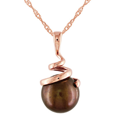 Image of 14K Rose Gold Brown Round Freshwater Pearl Pendant