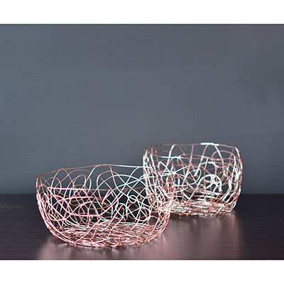 Image of Fable Steel Wire Fruit Basket - Rose Gold