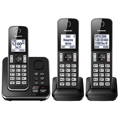 Image of Panasonic 3-Handset DECT Cordless Phone with Answering System (KXTGD393B) - Black