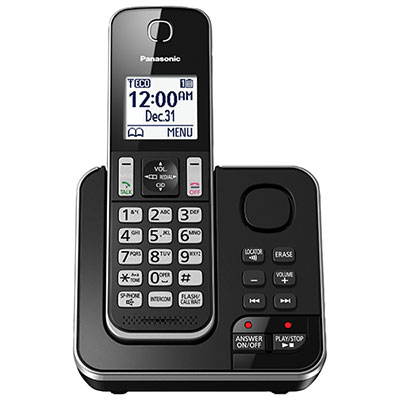 Image of Panasonic 1-Handset DECT Cordless Phone with Answering System (KXTGD390B) - Black