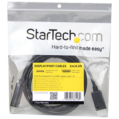 StarTech 2m (6.5 ft.) DisplayPort to HDMI Cable (DP2HDMM2MB) LOVE IT