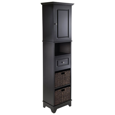 Image of Wyatt 70.8   Display Curio Cabinet with 2 Basket Storage - Black