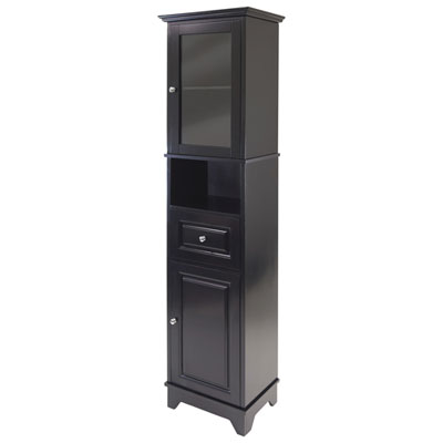 Image of Alps Tall Cabinet with Glass Door & Drawer - Black