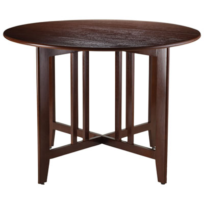Image of Alamo Transitional 4-Seating Double Drop Leaf Round Casual Dining Table - Antique Walnut