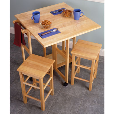 Image of Space Saver Drop Leaf Dining Table with 2 Stools - Beech