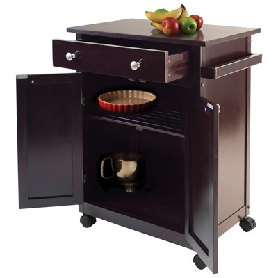 Image of Timber Transitional Mobile Kitchen Cart with Slide-Out Drawer - Brown (92626)